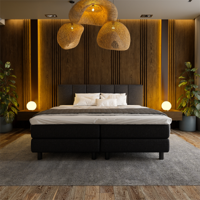 2-Persoons Boxspring Hotel - Wide - Zwart 180x210 cm - Pocketvering - Inclusief Topper - Dekbed-Discounter.nl