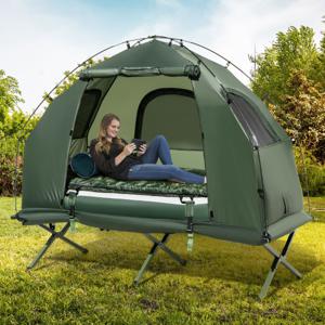 Veldbed met Tent Campingbed met Voortent Luchtmatras Slaapzak en Kussen Campingligstoel met Draagtas 194 x 87 x 167 cm