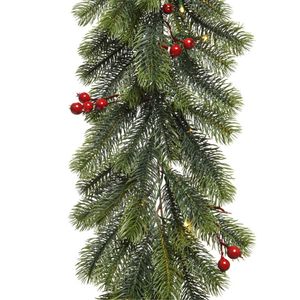 Kerst dennenslinger guirlande groen met verlichting en decoratie 30 x 180 cm - Guirlandes