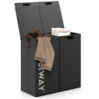 105 L Wasmand met Deksel 2 Vakken Wasbox met Handgrepen Wasmand met 2 Uitneembare Waszakken 62 x 31 x 60 cm Zwart