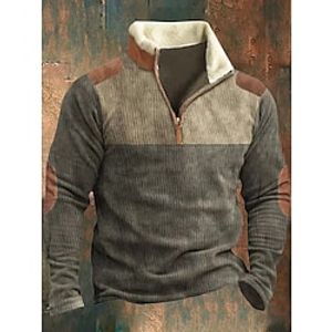 Voor heren Sweatshirt Sweatshirt met kwartrits Bruin Opstaande boord Effen Lapwerk Kleurenblok Sport Outdoor Dagelijks Feestdagen Corduroy Streetwear Basic Casual Herfst winter Kleding Hoodies miniinthebox