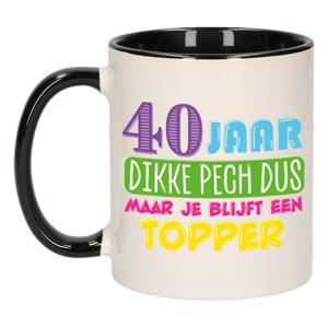 Verjaardag cadeau mok 40 jaar - zwart - dikke pech dus - 300 ml - keramiek