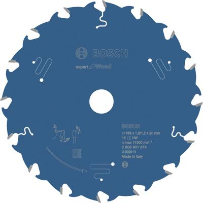 Bosch Accessoires Cirkelzaagblad Expert for Wood 168x20x1,8/1,2 mm, T16 - 2608901874