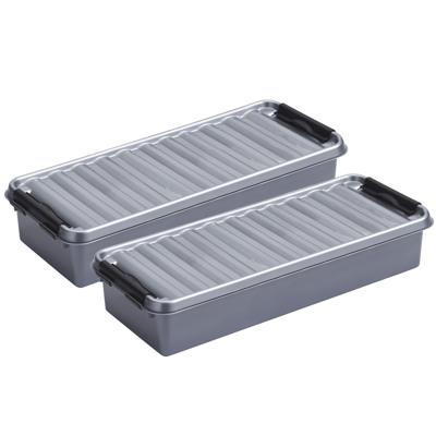 Sunware Opberg boxen 2x stuks - 2.5 en 3.5 liter - kunststof - grijs - met deksel