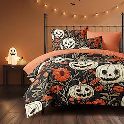 Halloween dekbedovertrekset - bloemen- en pompoenpatronen voor een gezellig vakantiegevoel - inclusief dekbedovertrek en kussenslopen - zachte en comfortabele stof Lightinthebox