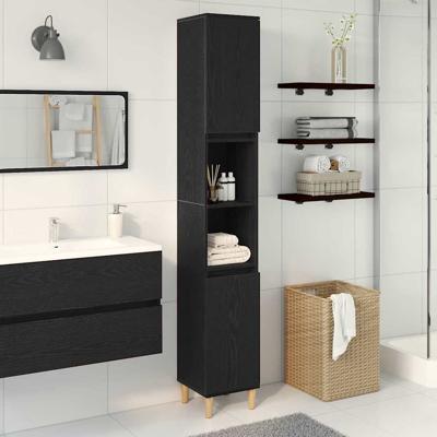 Badkamerkast Zwart eiken 30 x 30 x 190 cm Bewerkt hout