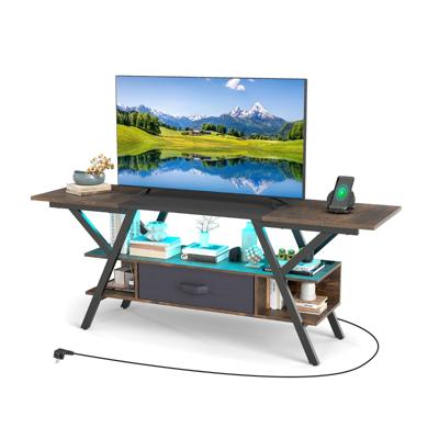 TV-stand voor 65-inch Televisies 3-niveaus Entertainmentcentrum met LED-verlichting Rustiek Bruin