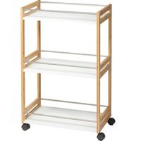 Keuken opberg trolley/roltafel met 3 plankjes - bruin/wit - bamboe - 51 x 30 x 80 cm - Opberg trolley - thumbnail