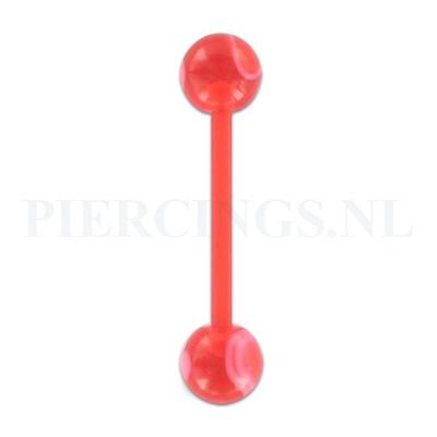 Tongpiercing flexibel marmer rood