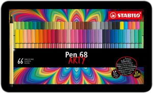 STABILO Pen 68, premium viltstfit, ARTY metalen etui met 66 stuks in 65 kleuren