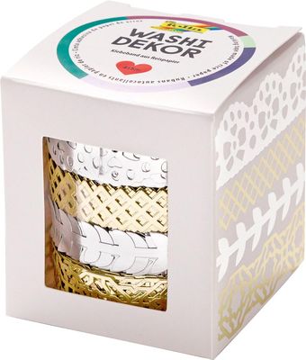 Folia washi tape kant zilver/goud, pak met 4 stuks