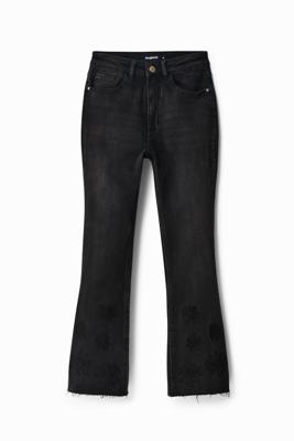 Cropped Flared jeans met borduursels - BLACK - 34