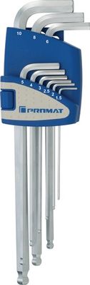 Promat Haakse schroevendraaierset | 9-delig kunststof houder | SW 1,5-10 mm | lang kogelkop - 4000825111 4000825111