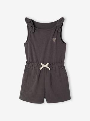 Combishort voor meisjes van twee materialen leigrijs