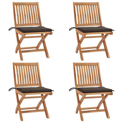 Tuinstoelen 4 st inklapbaar met kussens massief teakhout