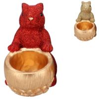 Daan Kromhout Schaal jingle eekhoorn zittend rood/goudkleurig 22 cm 2 assorti | 6 stuks