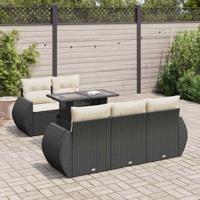 6-delige Loungeset met kussens poly rattan zwart
