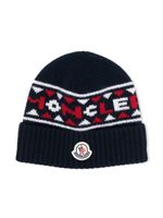 Moncler Enfant bonnet à patch logo - Bleu