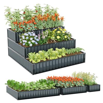118 x 118 x 61 cm Stevige Metalen Verhoogde Plantenbak met 3 Niveaus Tuinbed met Open Bodem voor het Kweken van Groenten Fruit