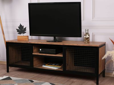 Tv-meubel ZENDAYA 2 deuren pijnboom/zwart