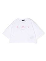 Balmain Kids t-shirt crop à logo imprimé - Blanc