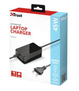 Trust Primo Universele 45W-laptopoplader Desktop accessoire Zwart