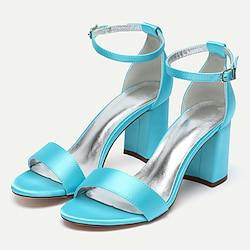 Dames Hoge hakken bruiloft Schoenen Sandalen Blok Hiel Sandalen Sandalen met enkelband Bruidsschoenen Blokhak Open teen minimalisme Satijn Enkelriempje Zilver Groen En Blauw Zwart Lightinthebox