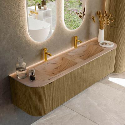 Badmeubel Mondiaz Kurve-Dlux | 170 cm | Meubelkleur Dusk | Wastafelkleur Arena | Solid surface | Wasbak beide zijden spoelbak | 2 kraangaten