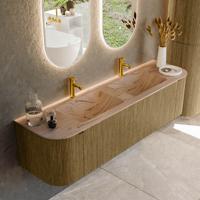 Badmeubel Mondiaz Kurve-Dlux | 170 cm | Meubelkleur Dusk | Wastafelkleur Arena | Solid surface | Wasbak beide zijden spoelbak | 2 kraangaten