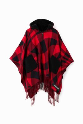 Geruite poncho met capuchon - BLACK - U