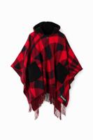 Geruite poncho met capuchon - BLACK - U