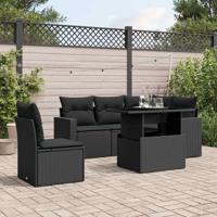 6-delige Loungeset met kussens poly rattan zwart
