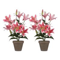 Mica Decorations Tigerlily/tijgerlelie kunstplant - 2x - fuchsia - 47 cm - Kunstplanten/nepplanten