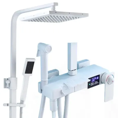 Thermostatische Doucheset - Geborsteld Goud | Messing & ABS | Verstelbare Hoogte | 20 Inch Vierkante Douchekop