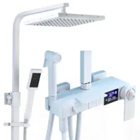 Thermostatische Doucheset - Geborsteld Goud | Messing & ABS | Verstelbare Hoogte | 20 Inch Vierkante Douchekop