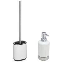 WC-/toiletborstel en houder - wit - met zeeppompje 300 ml - Badkameraccessoireset - thumbnail