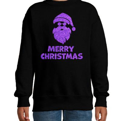 Kersttrui/sweater voor jongens/meisjes?- Merry Christmas?- zwart?- glitter paars