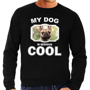 Franse bulldog honden sweater / trui my dog is serious cool zwart voor heren