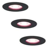 Set van 3 Bari Smart inbouwspots - IP65 waterdicht - Wifi + Bluetooth - RGBWW - GU10 - Google Home, Amazon Alexa en Siri - Zwart - Badkamer, binnen en buiten