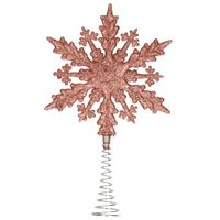 Kunststof kerstboom platte sneeuwvlok piek glitter donker roze/rose 20 cm   -