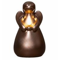 LED herdenkingskaars engel?- brons - 14 x 8 cm - met timer - op batterijen