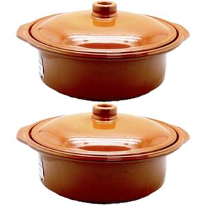 Tapas ovenschaal - Set van 2x stuks - cocotte - 30 cm - terracotta - met deksel - stoofpot - braadpa