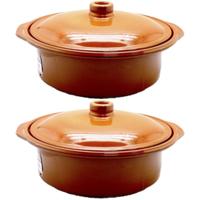 Tapas ovenschaal - Set van 2x stuks - cocotte - 30 cm - terracotta - met deksel - stoofpot - braadpa