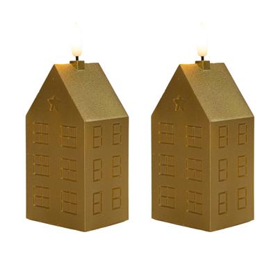 Anna's Collection LED kaars?huisje - 2x - goud - H15 cm - met timer - op batterijen
