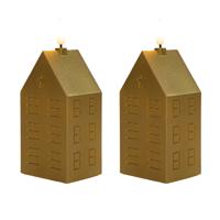 Anna's Collection LED kaars?huisje - 2x - goud - H15 cm - met timer - op batterijen