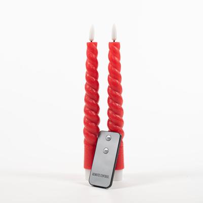 2Pcs Red Swirl Rustic Wax Taper Candle 23Cm 3D Wick Rem - Annas collection