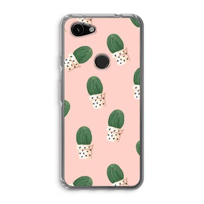 Cactusprint roze: Google Pixel 3a Transparant Hoesje