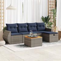 6-delige Loungeset met kussens poly rattan grijs