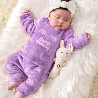 Baby Girl Fluffy Pink Letter Sweatshirt and Pants 2pc Outfit Set Mauve Purple / 0-1M