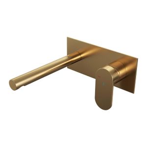 Brauer Gold Edition Wastafelmengkraan inbouw - rechte uitloop links - hendel breed plat - afdekplaat - model C 1 - PVD - geborsteld goud 5-GG-004-S3